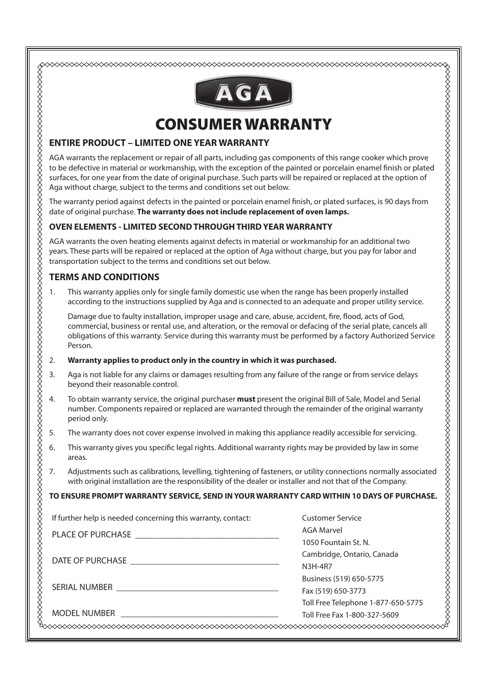 Consumer warranty | Aga Ranges DUAL FUEL U110054 - 03A User Manual | Page 47 / 48