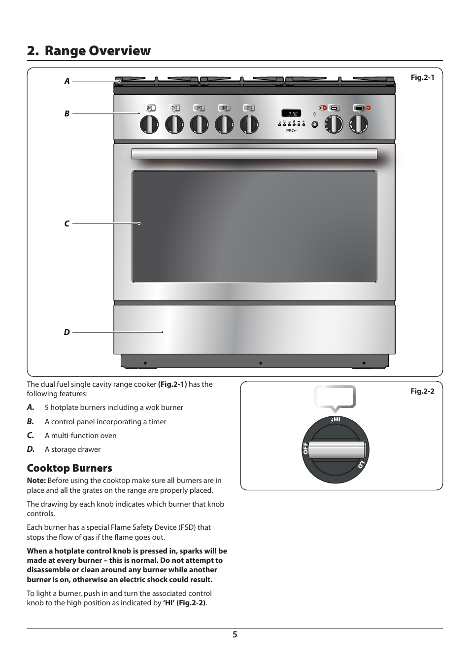 Range overview, Cooktop burners | Aga Ranges DUAL FUEL U110054 - 03A User Manual | Page 7 / 48