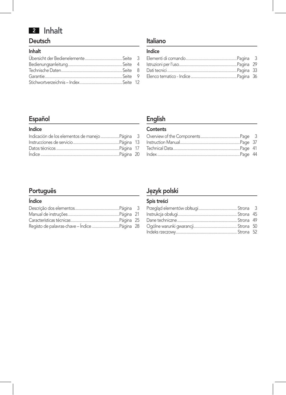 Inhalt | AEG AR 4027 USB-CR User Manual | Page 2 / 54