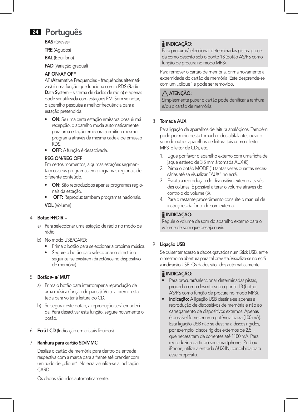 Português | AEG AR 4027 USB-CR User Manual | Page 24 / 54