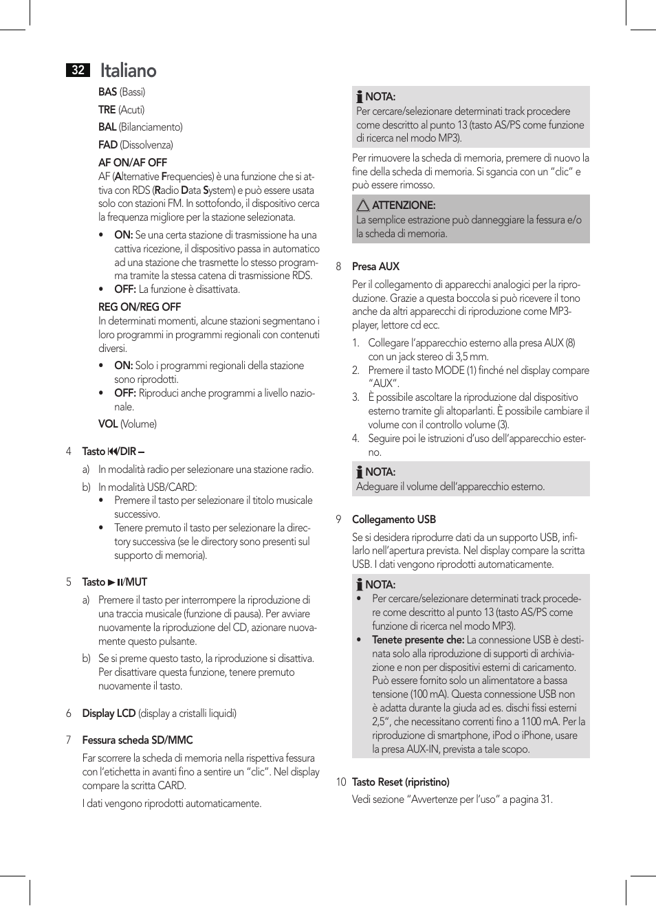 Italiano | AEG AR 4027 USB-CR User Manual | Page 32 / 54