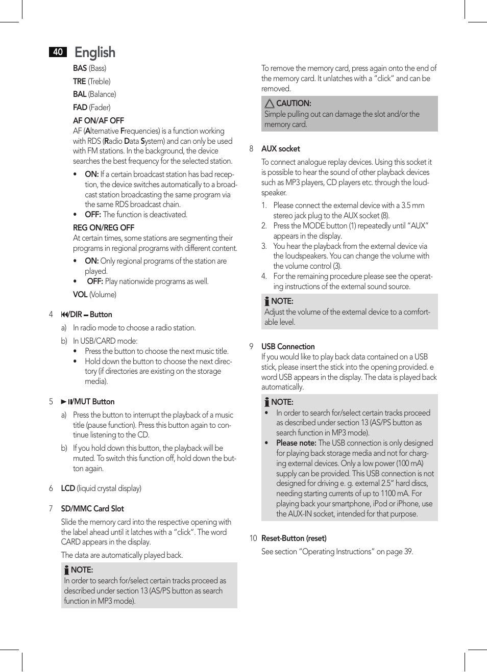 English | AEG AR 4027 USB-CR User Manual | Page 40 / 54