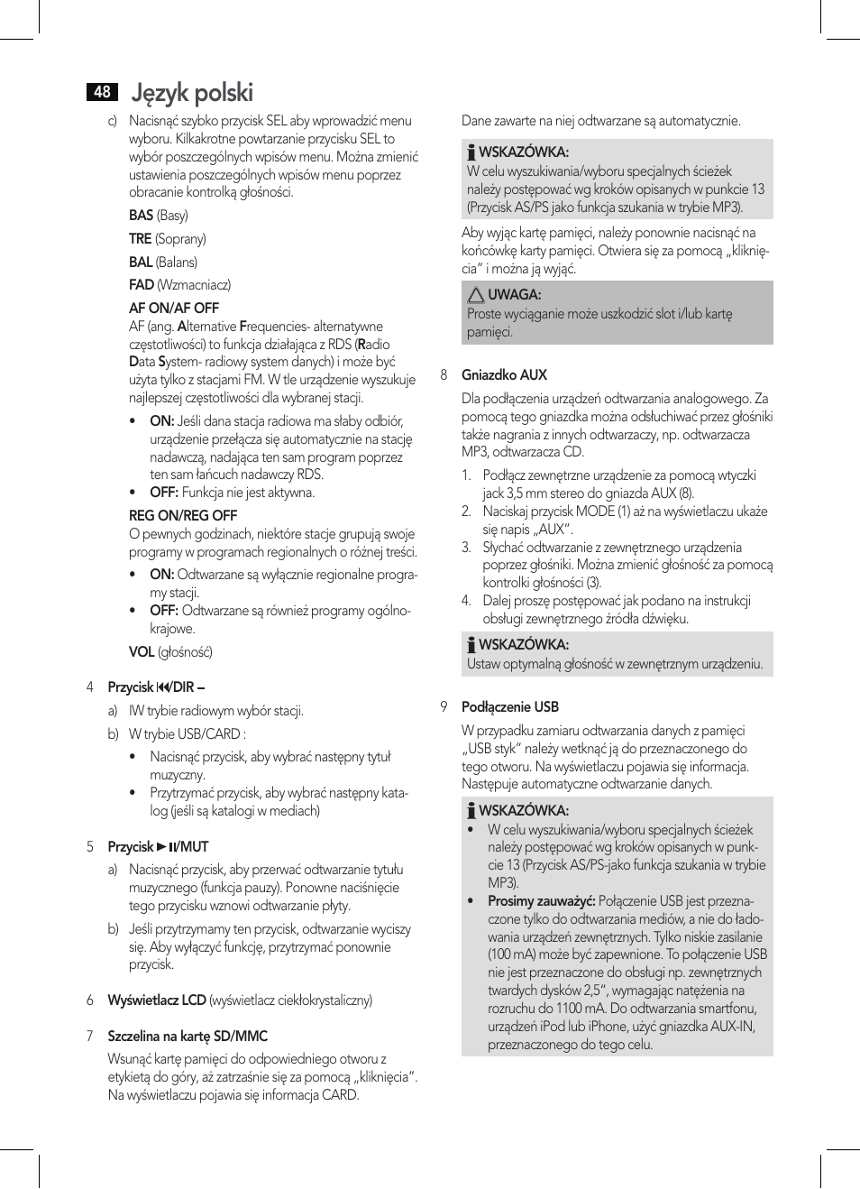 Język polski | AEG AR 4027 USB-CR User Manual | Page 48 / 54