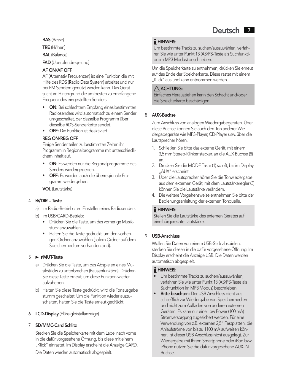Deutsch | AEG AR 4027 USB-CR User Manual | Page 7 / 54
