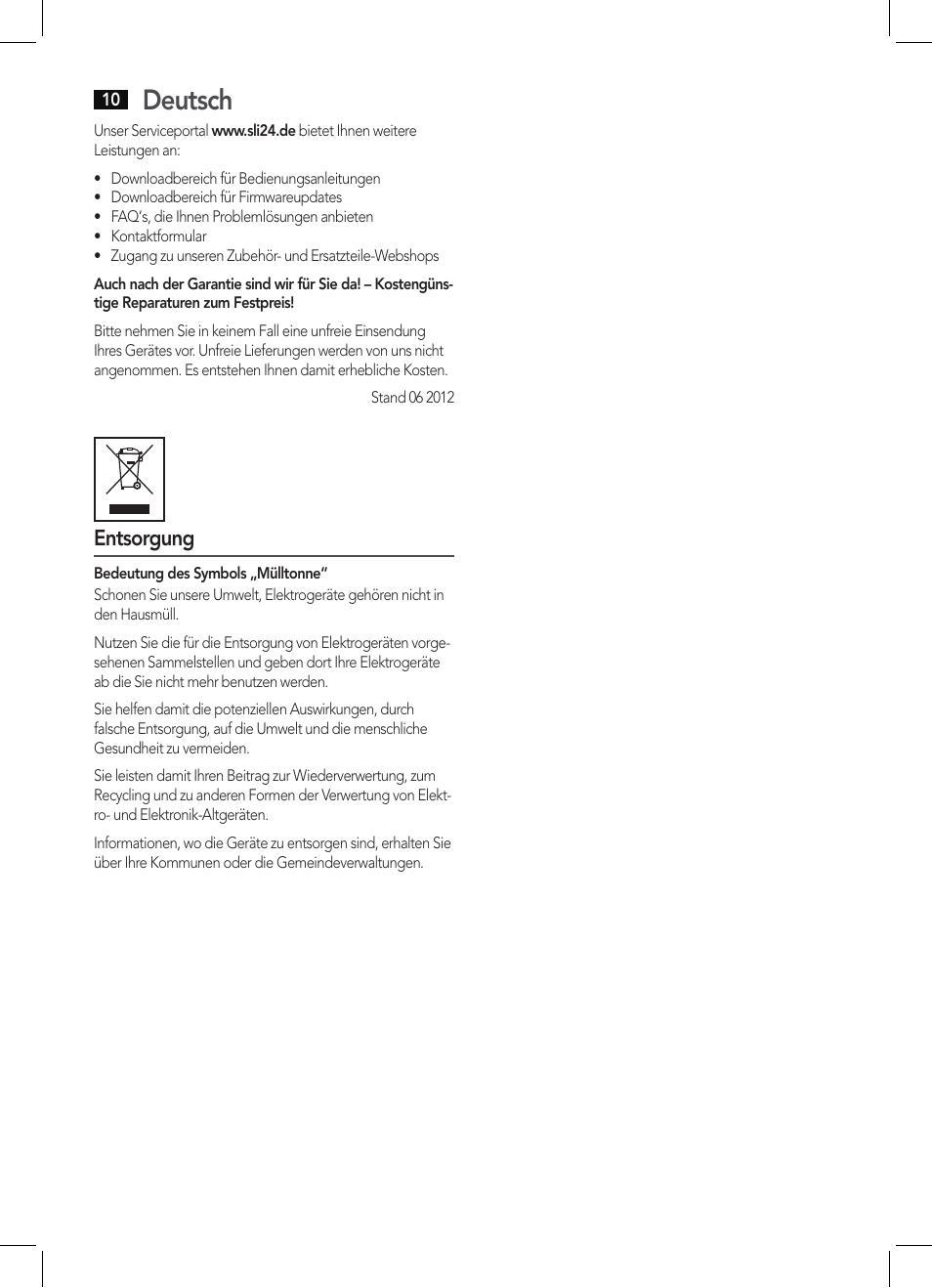 Deutsch, Entsorgung | AEG BSS 4806 User Manual | Page 10 / 66