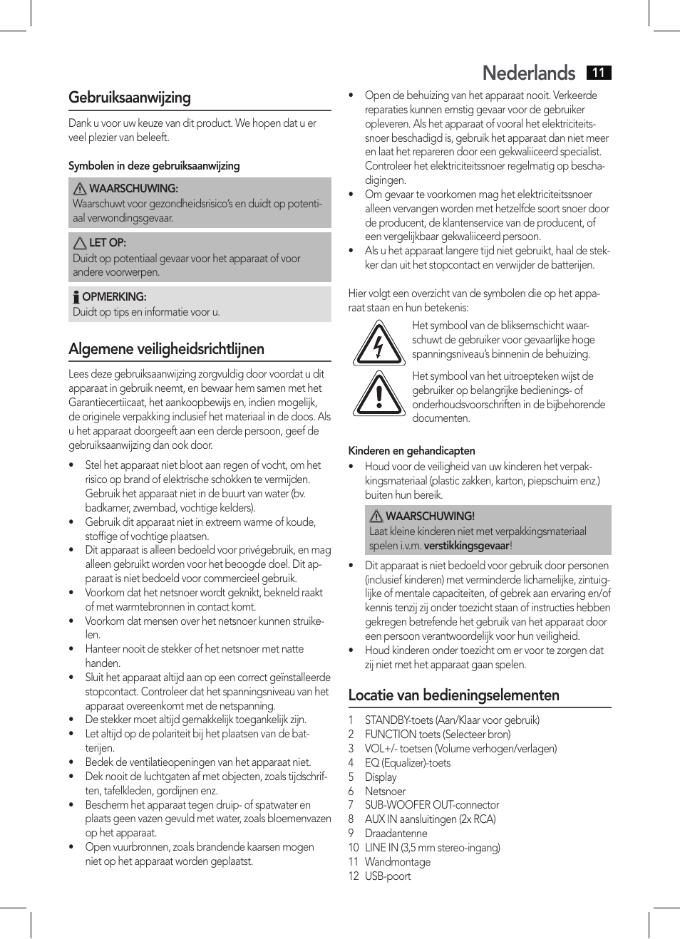 Nederlands, Gebruiksaanwijzing, Algemene veiligheidsrichtlijnen | Locatie van bedieningselementen | AEG BSS 4806 User Manual | Page 11 / 66