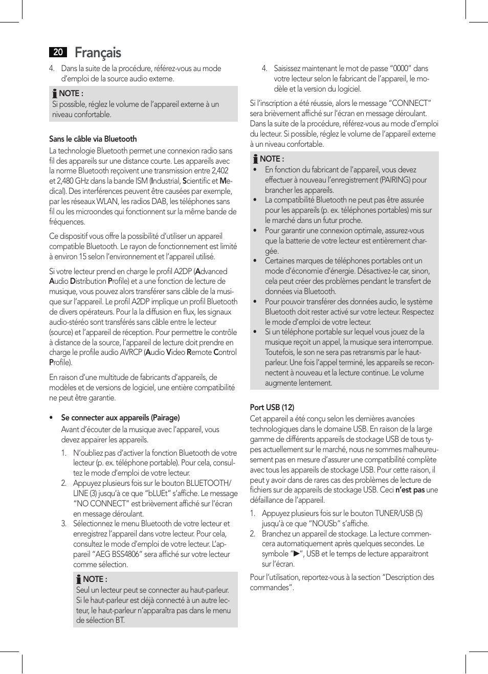 Français | AEG BSS 4806 User Manual | Page 20 / 66