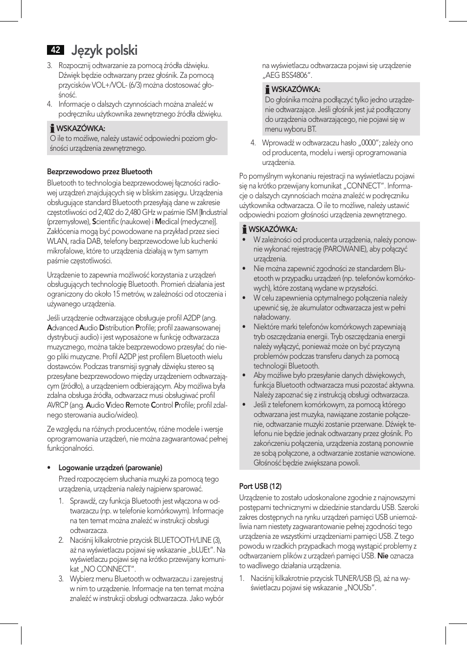 Język polski | AEG BSS 4806 User Manual | Page 42 / 66