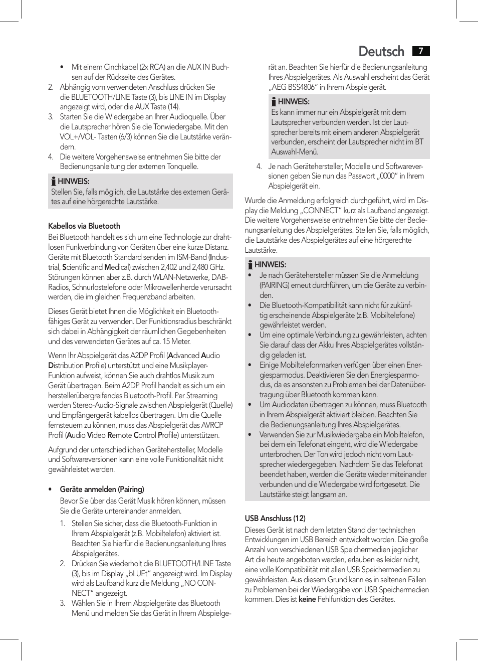Deutsch | AEG BSS 4806 User Manual | Page 7 / 66