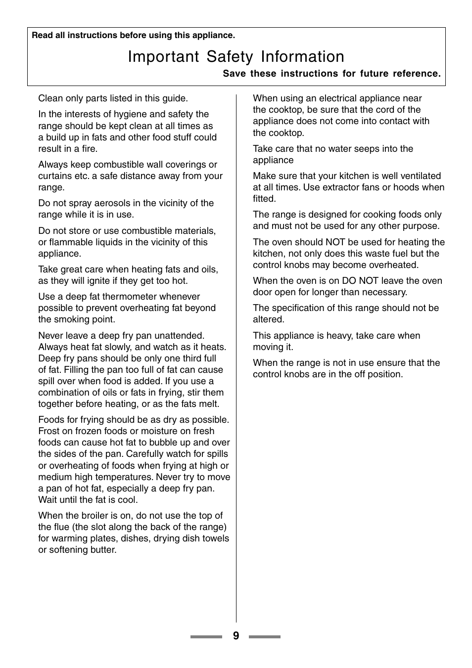 Important safety information | Aga Ranges U104001-03 User Manual | Page 11 / 56