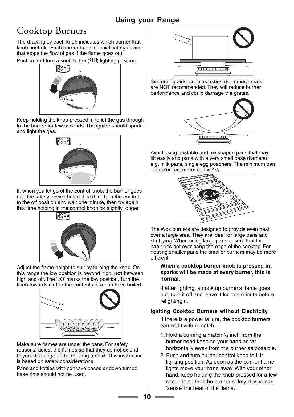 Cooktop burners, 10 using your range | Aga Ranges U104001-03 User Manual | Page 12 / 56