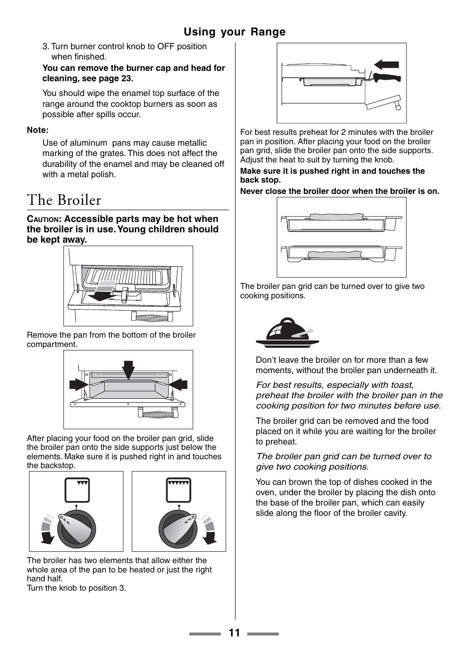 The broiler, 11 using your range | Aga Ranges U104001-03 User Manual | Page 13 / 56