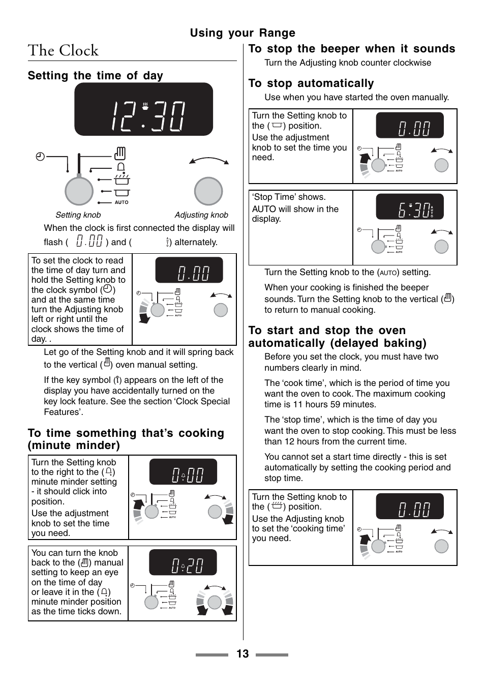 The clock, 13 using your range, Setting the time of day | Aga Ranges U104001-03 User Manual | Page 15 / 56