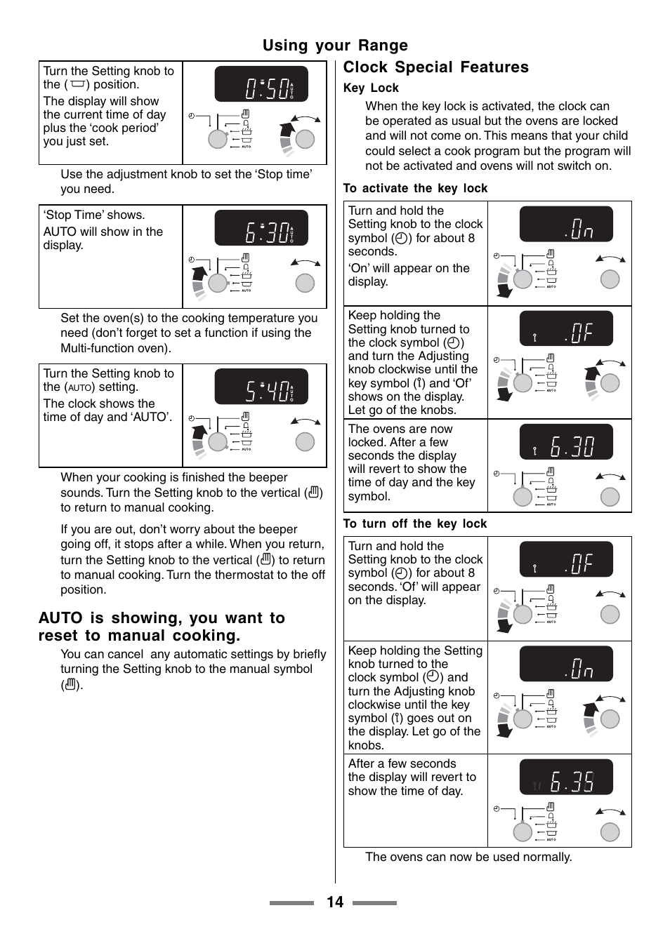 14 using your range, Clock special features | Aga Ranges U104001-03 User Manual | Page 16 / 56