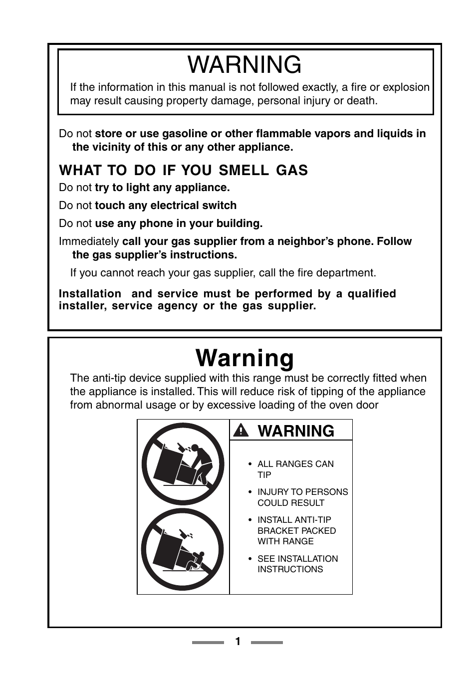 Warning, What to do if you smell gas | Aga Ranges U104001-03 User Manual | Page 3 / 56