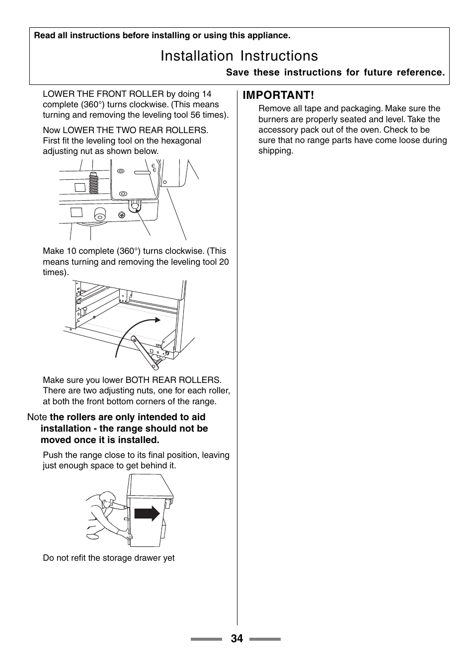Installation instructions | Aga Ranges U104001-03 User Manual | Page 36 / 56