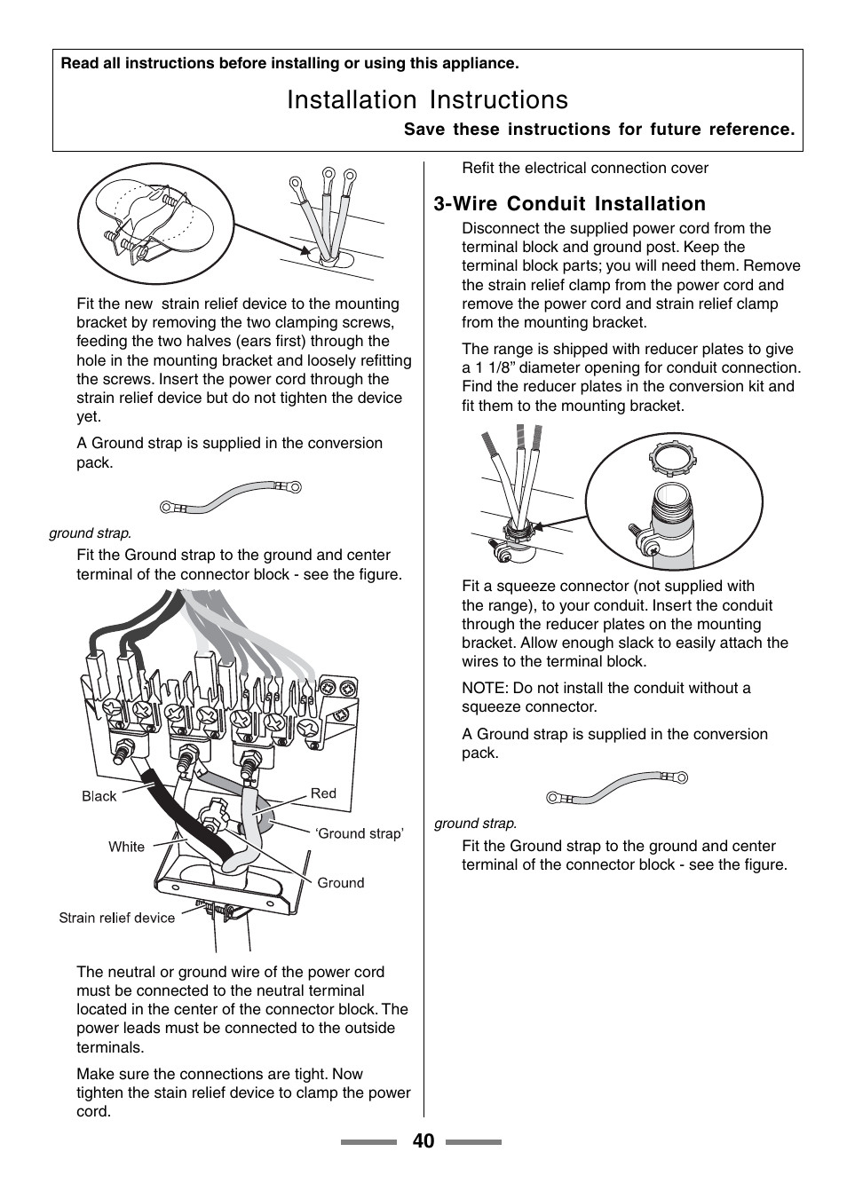 Installation instructions, Wire conduit installation | Aga Ranges U104001-03 User Manual | Page 42 / 56