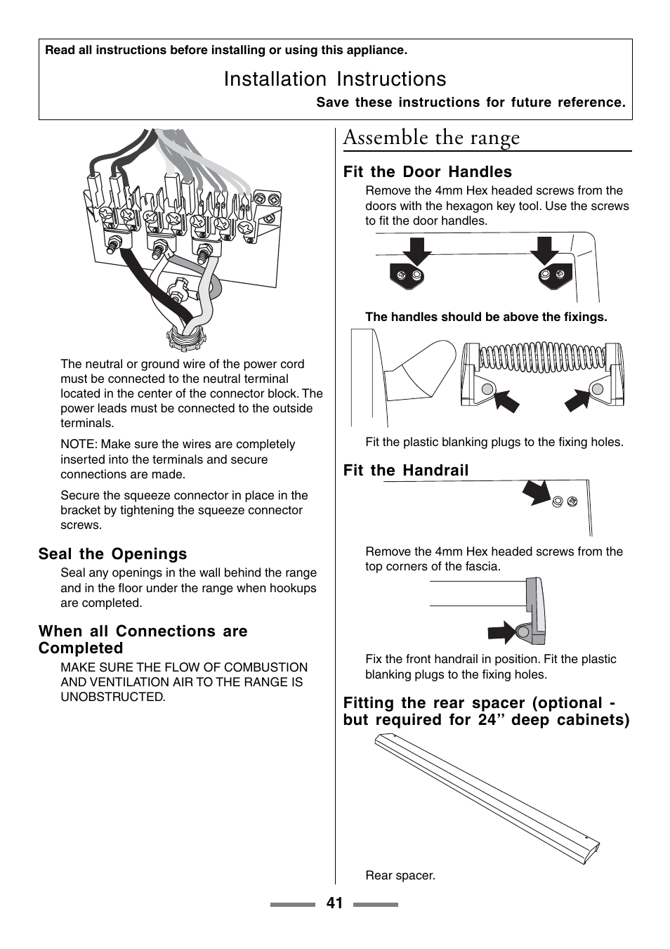 Assemble the range, Installation instructions | Aga Ranges U104001-03 User Manual | Page 43 / 56
