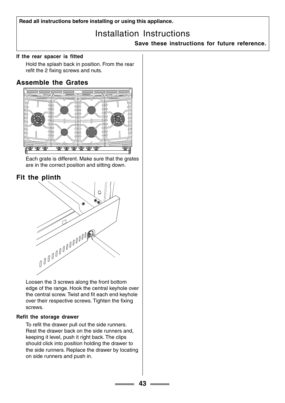 Installation instructions | Aga Ranges U104001-03 User Manual | Page 45 / 56
