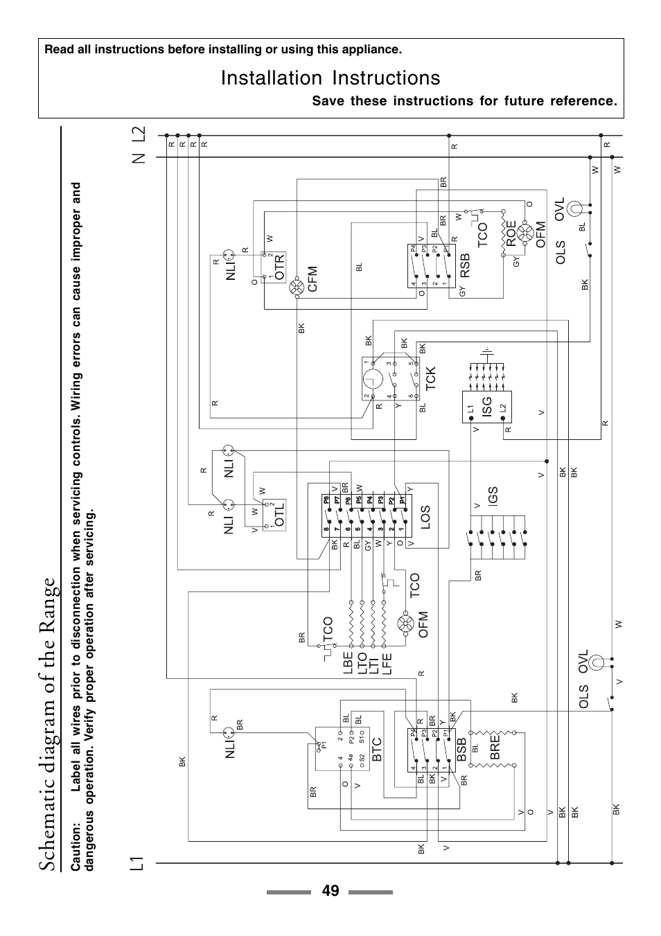 Schematic diagram of the range, Installation instructions | Aga Ranges U104001-03 User Manual | Page 51 / 56