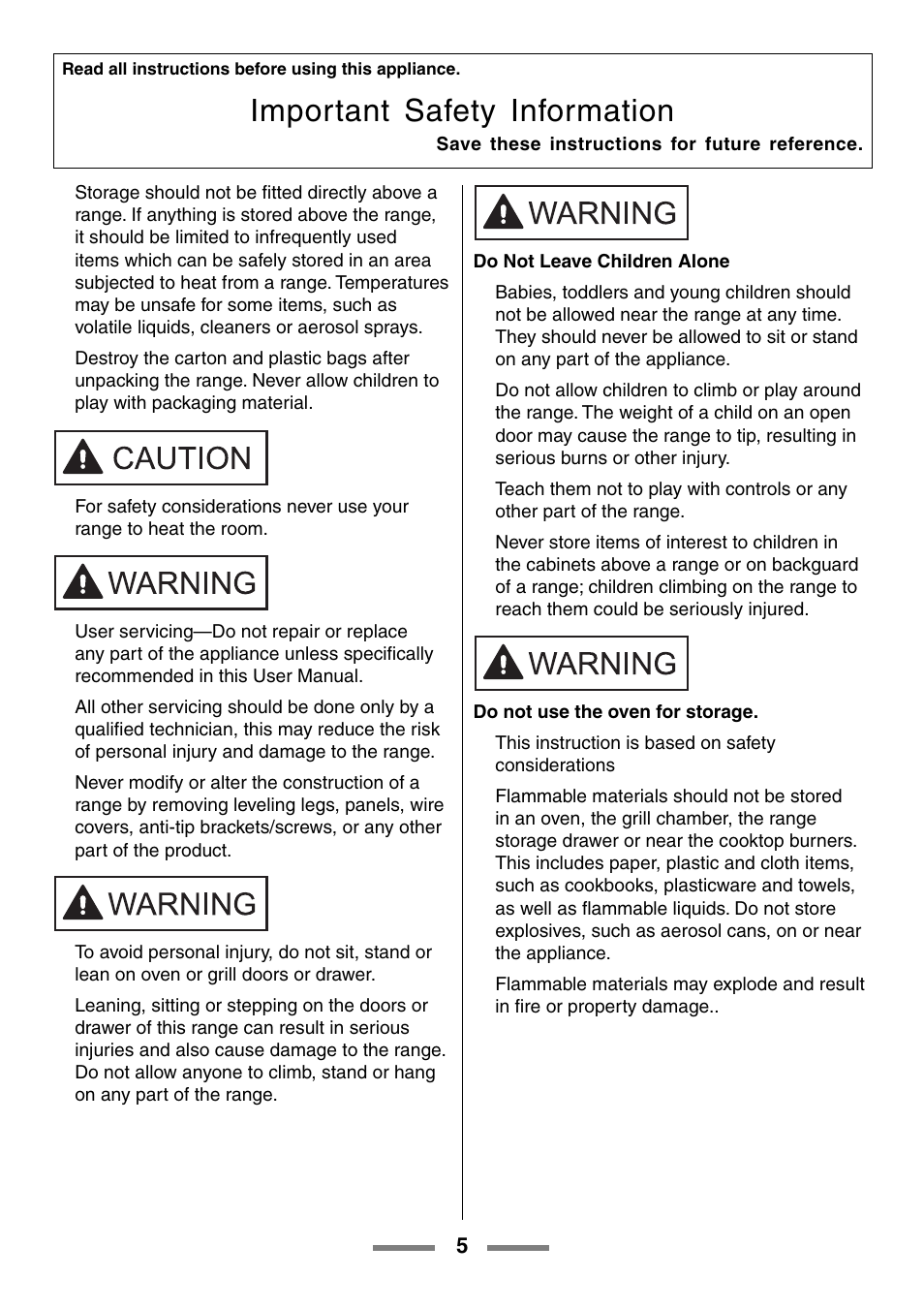 Important safety information | Aga Ranges U104001-03 User Manual | Page 7 / 56