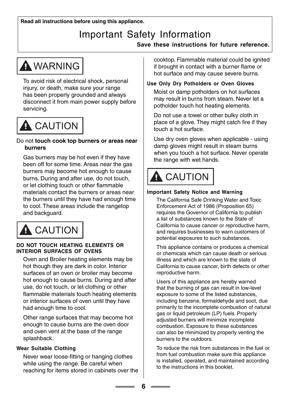 Important safety information | Aga Ranges U104001-03 User Manual | Page 8 / 56