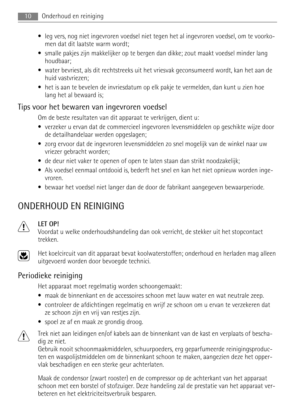 Onderhoud en reiniging, Tips voor het bewaren van ingevroren voedsel, Periodieke reiniging | AEG A51700GSW0 User Manual | Page 10 / 64