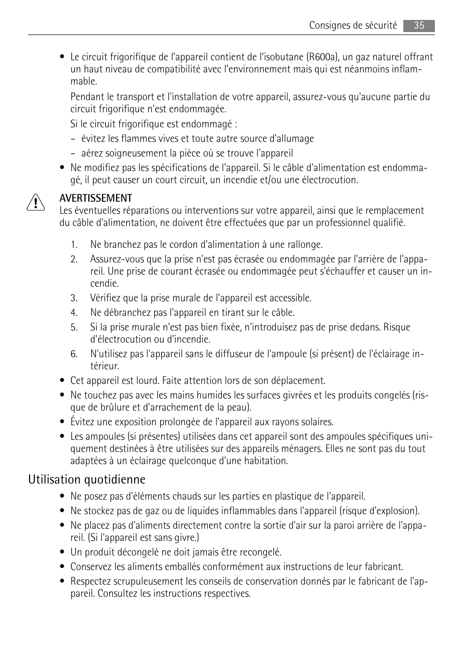 Utilisation quotidienne | AEG A51700GSW0 User Manual | Page 35 / 64