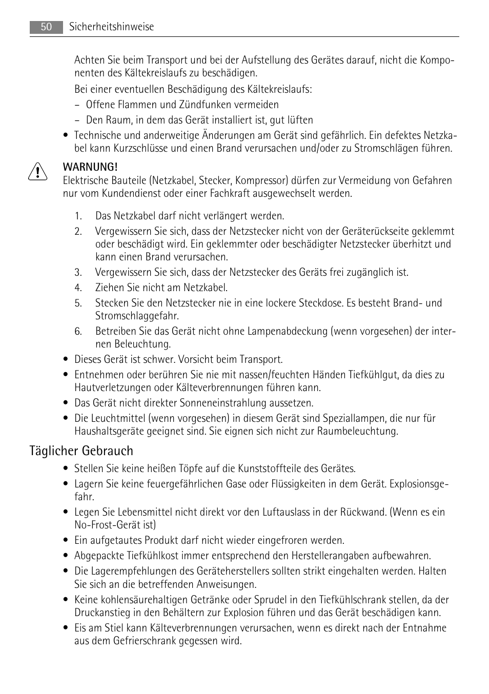 Täglicher gebrauch | AEG A51700GSW0 User Manual | Page 50 / 64