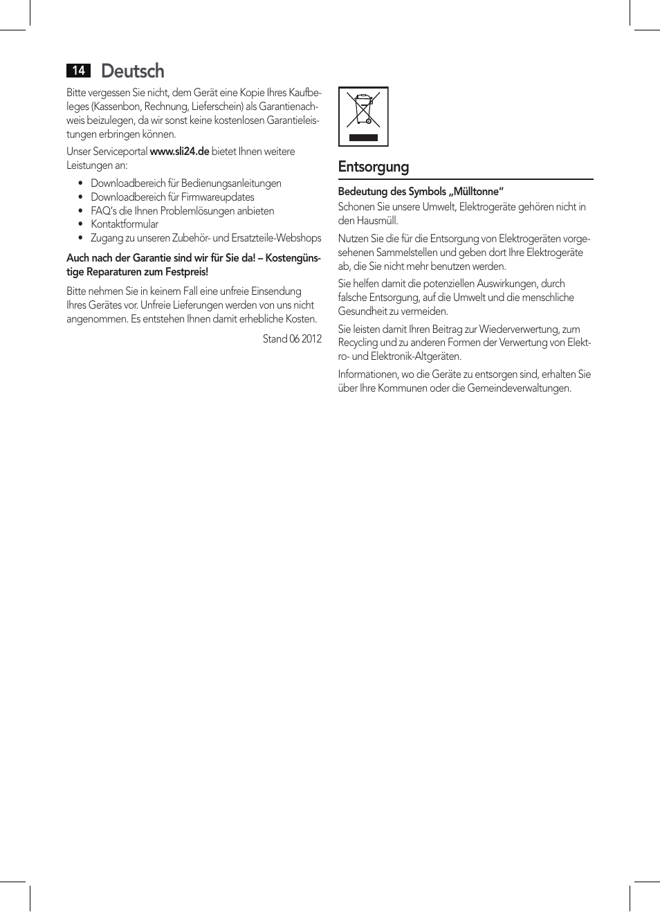 Deutsch, Entsorgung | AEG MC 4457 BT User Manual | Page 14 / 62