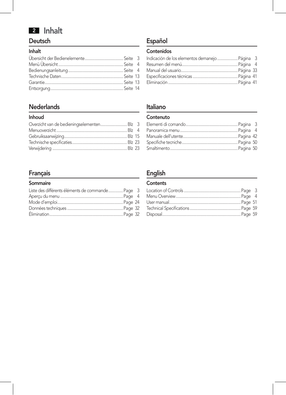 Inhalt | AEG MC 4457 BT User Manual | Page 2 / 62
