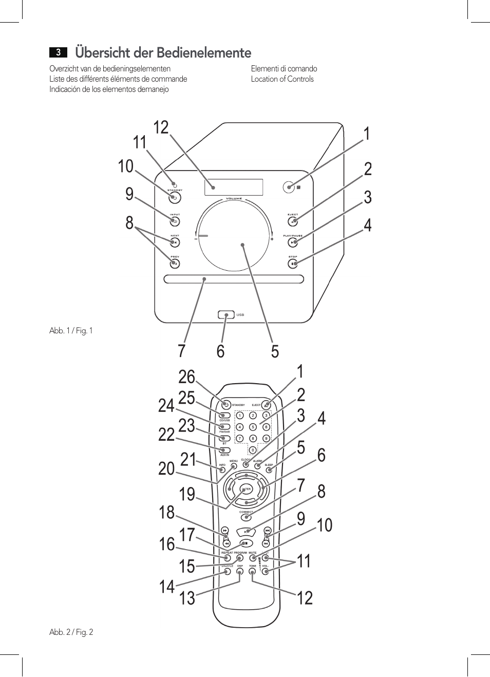 Übersicht der bedienelemente | AEG MC 4457 BT User Manual | Page 3 / 62