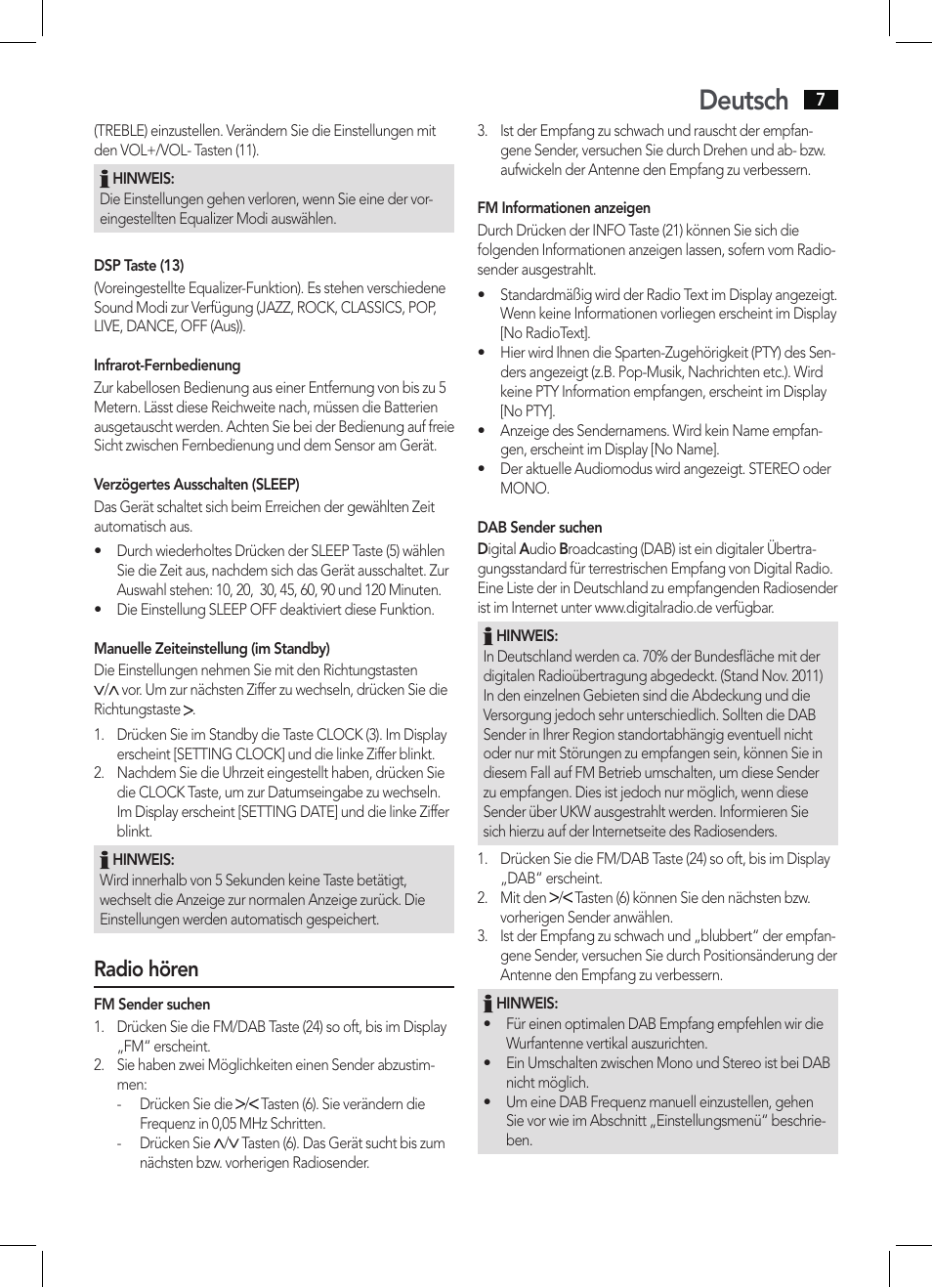 Deutsch, Radio hören | AEG MC 4457 BT User Manual | Page 7 / 62