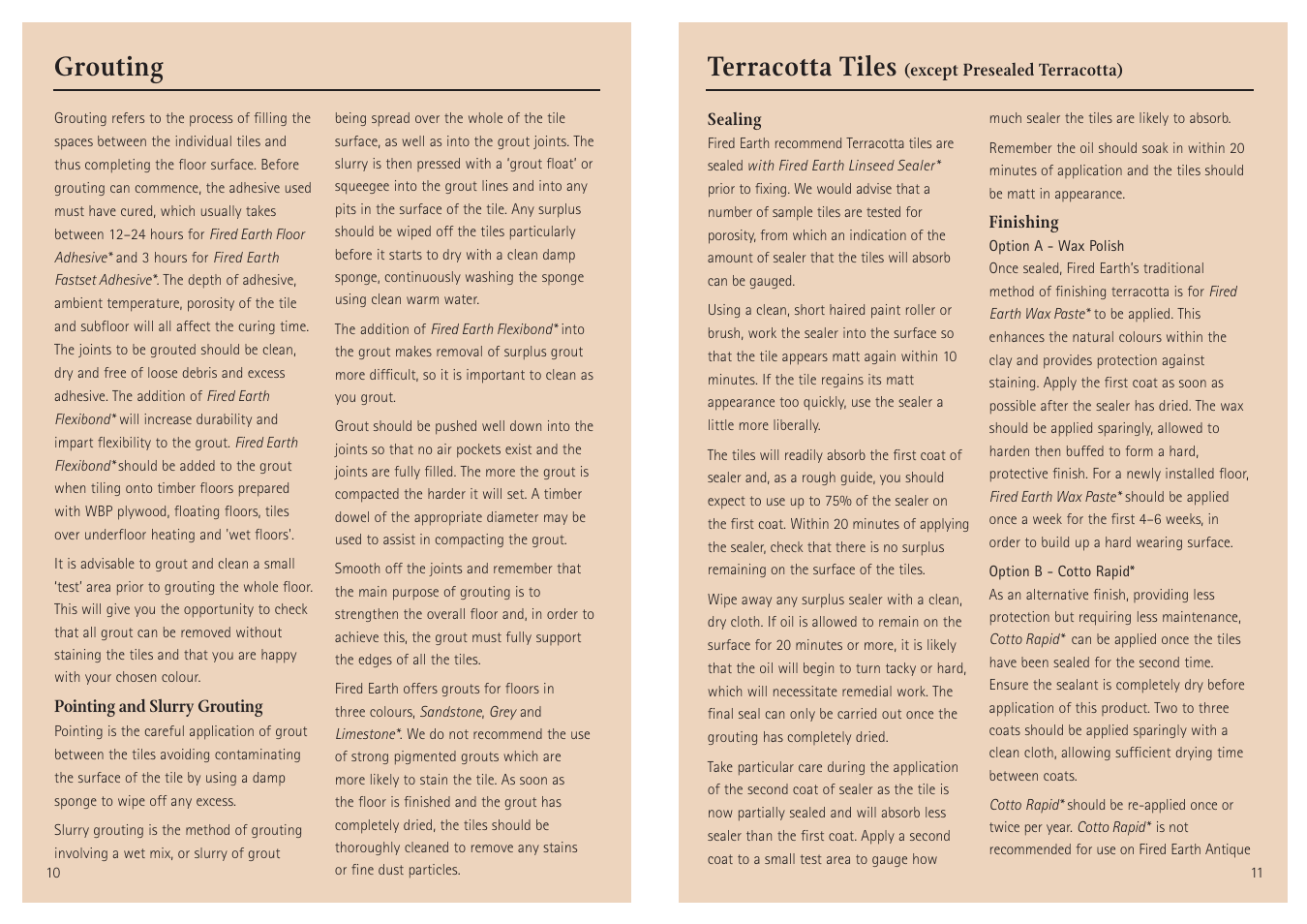 Grouting, Terracotta tiles | Aga Ranges Fired Earth User Manual | Page 6 / 12