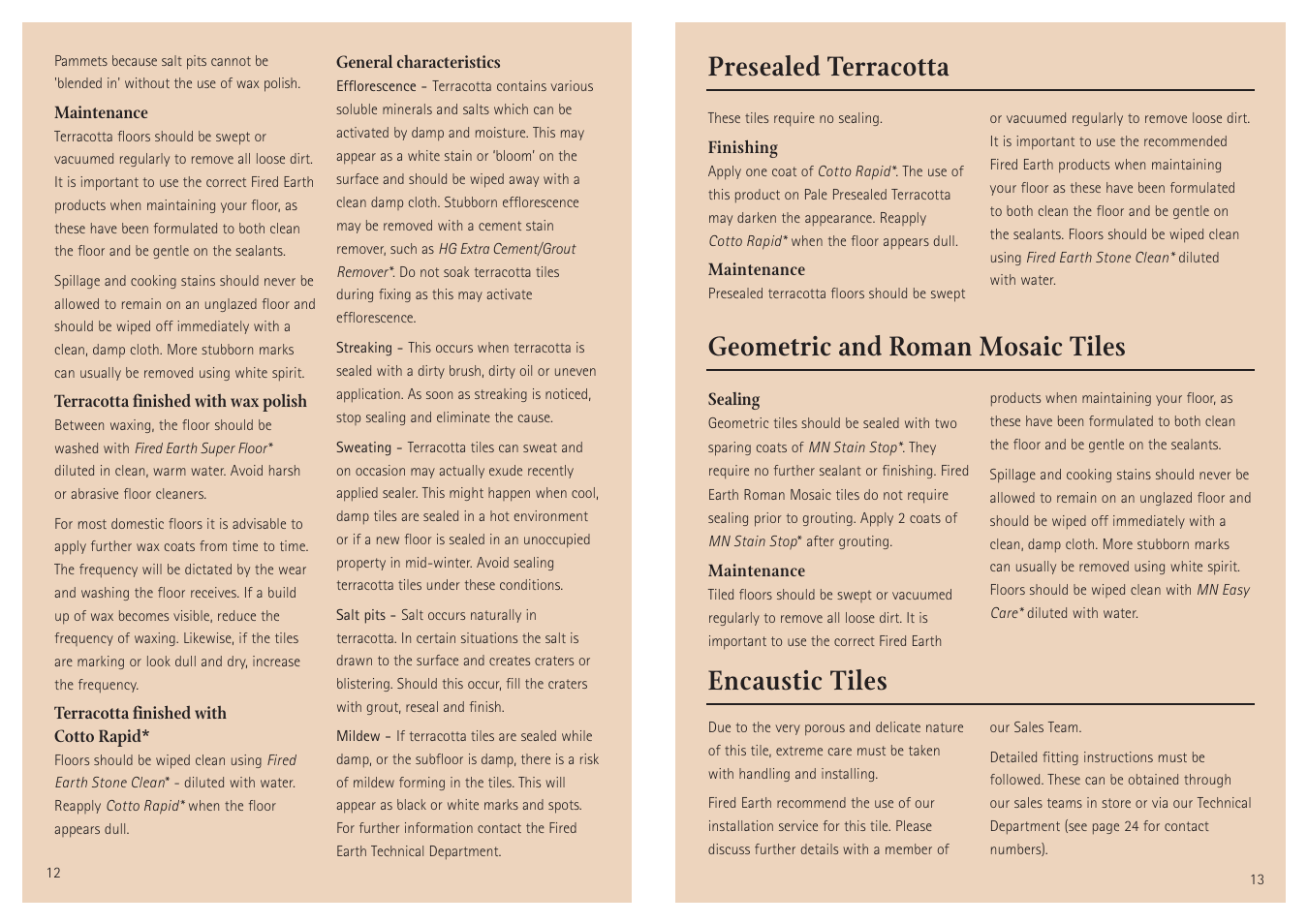 Presealed terracotta, Geometric and roman mosaic tiles, Encaustic tiles | Aga Ranges Fired Earth User Manual | Page 7 / 12