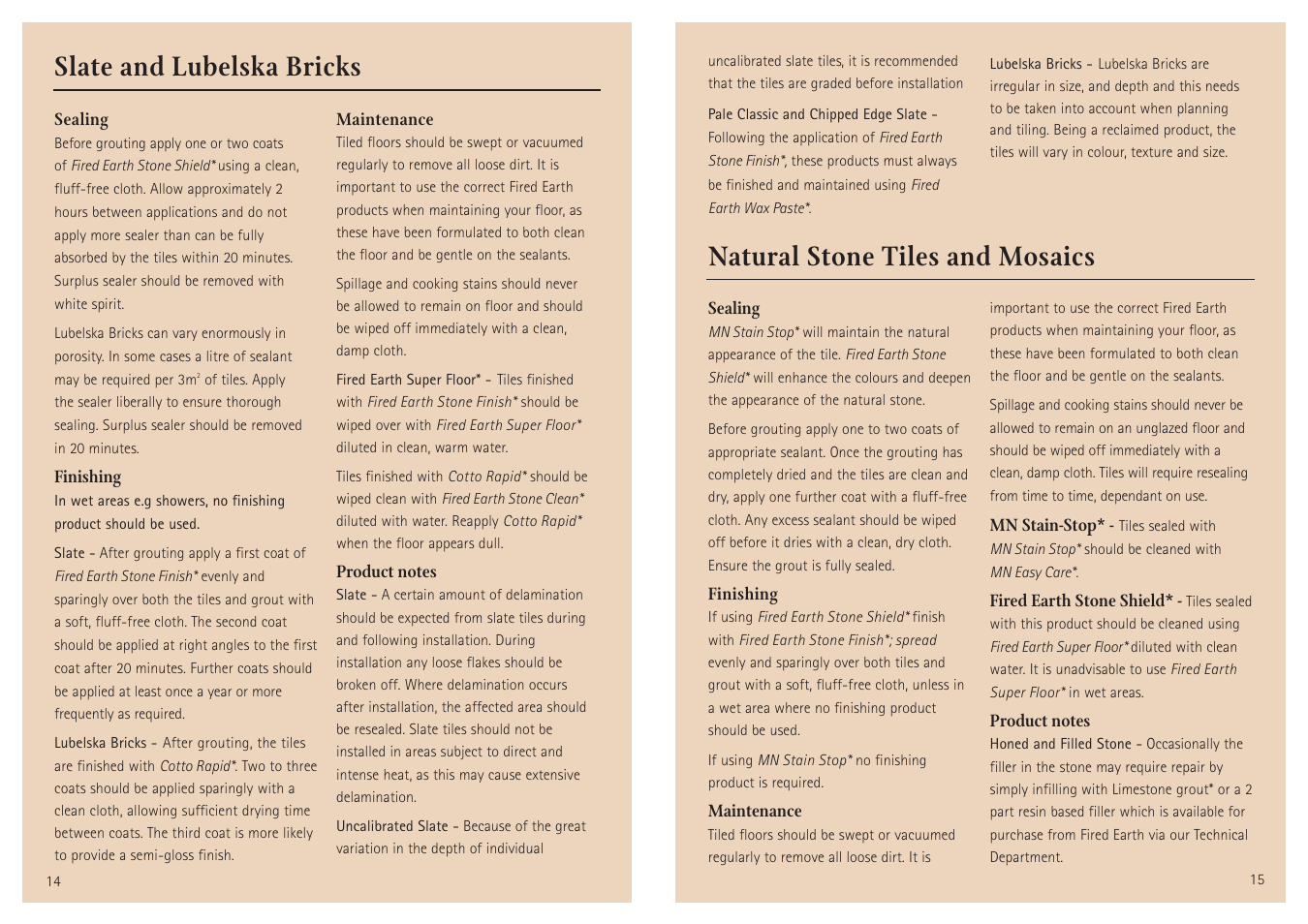 Slate and lubelska bricks, Natural stone tiles and mosaics | Aga Ranges Fired Earth User Manual | Page 8 / 12