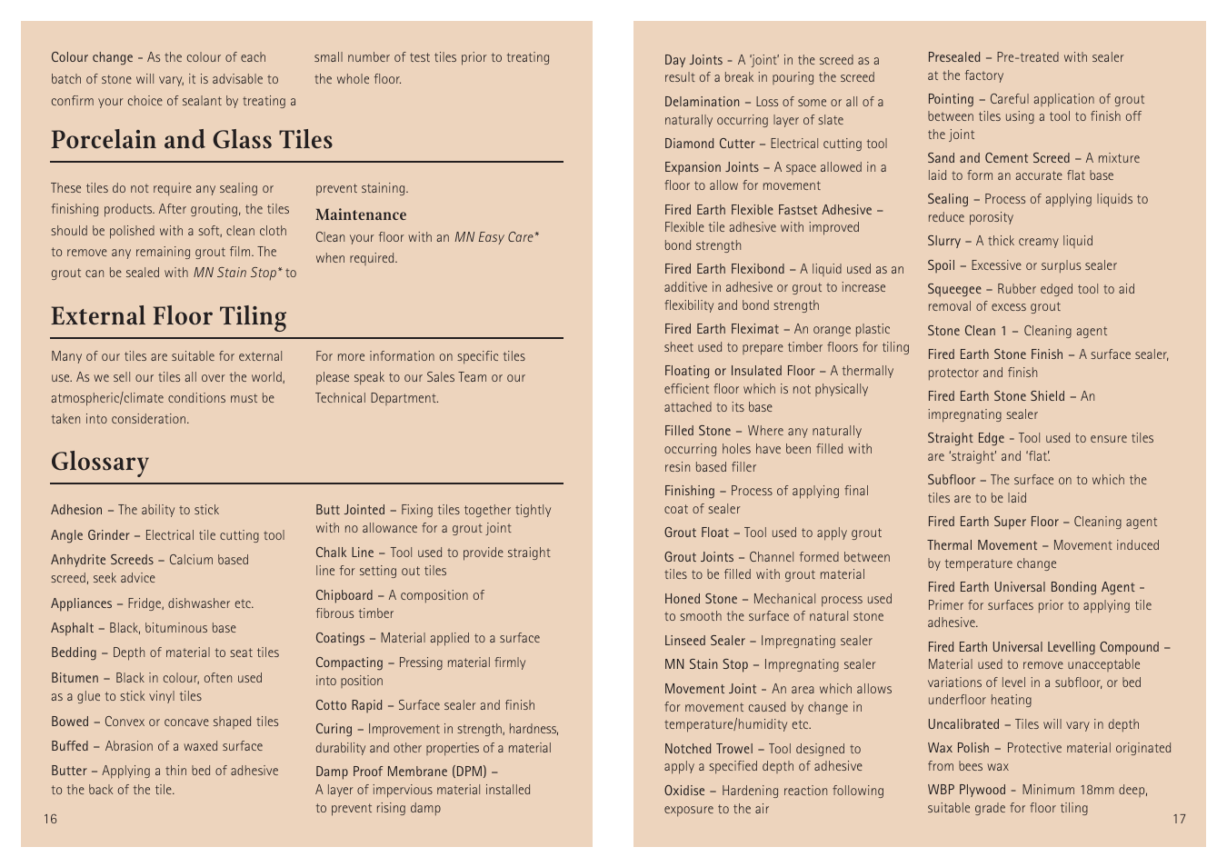 Porcelain and glass tiles, External floor tiling, Glossary | Aga Ranges Fired Earth User Manual | Page 9 / 12
