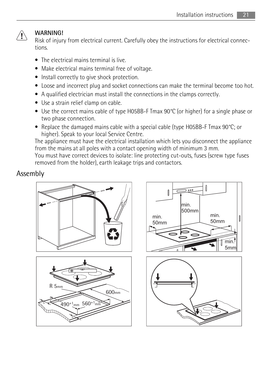 Assembly | AEG HE634501XB User Manual | Page 21 / 76