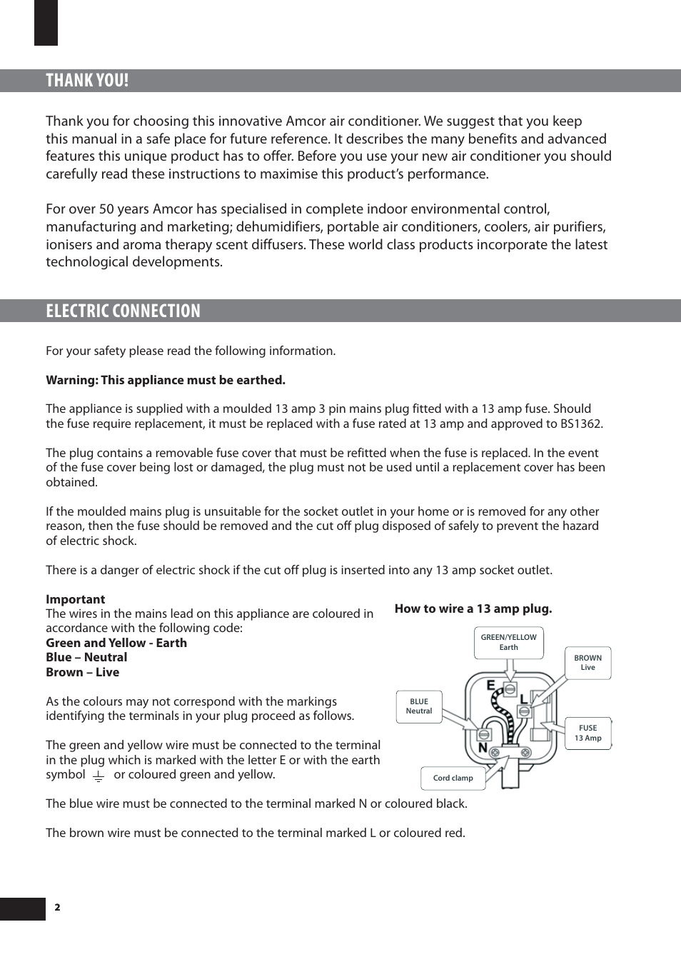 Electric connection | Amcor PLM 15000E User Manual | Page 2 / 12