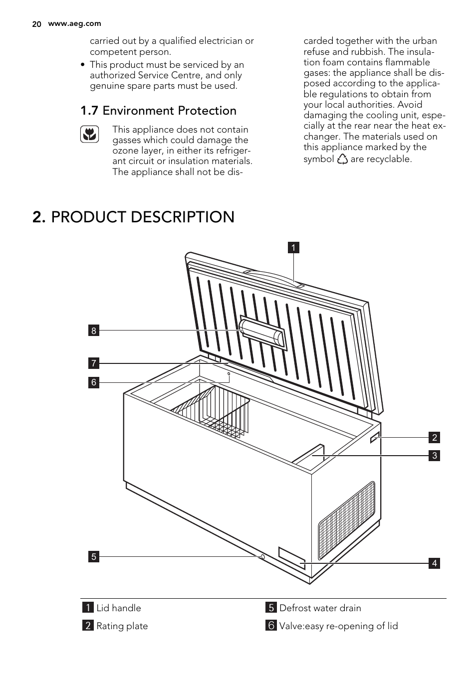 Product description, 7 environment protection | AEG A62700HLW0 User Manual | Page 20 / 64