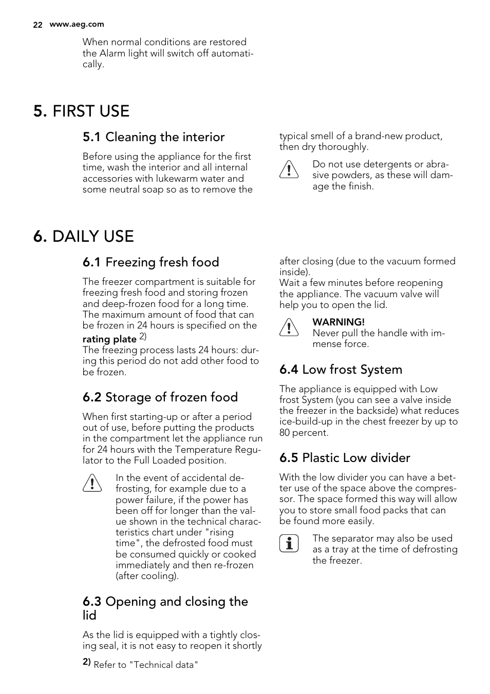 First use, Daily use | AEG A62700HLW0 User Manual | Page 22 / 64