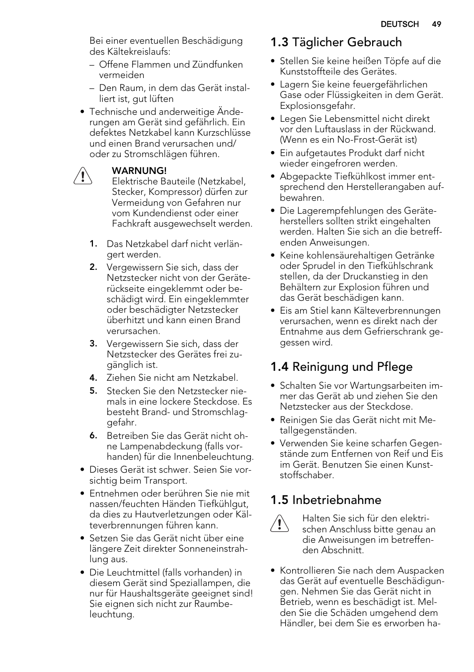 3 täglicher gebrauch, 4 reinigung und pflege, 5 inbetriebnahme | AEG A62700HLW0 User Manual | Page 49 / 64