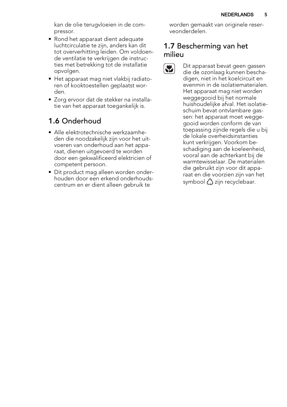 6 onderhoud, 7 bescherming van het milieu | AEG A62700HLW0 User Manual | Page 5 / 64
