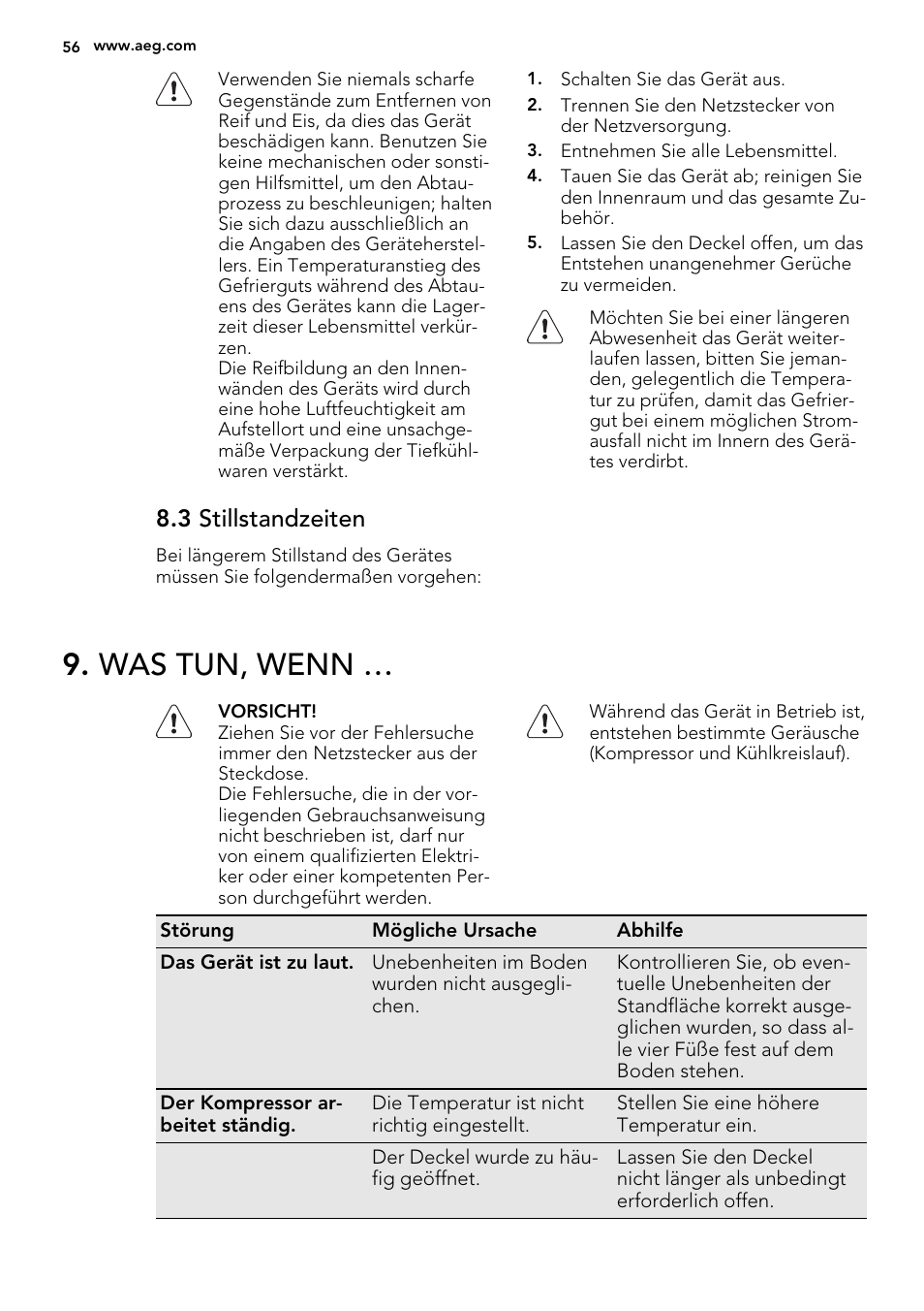 Was tun, wenn, 3 stillstandzeiten | AEG A62700HLW0 User Manual | Page 56 / 64