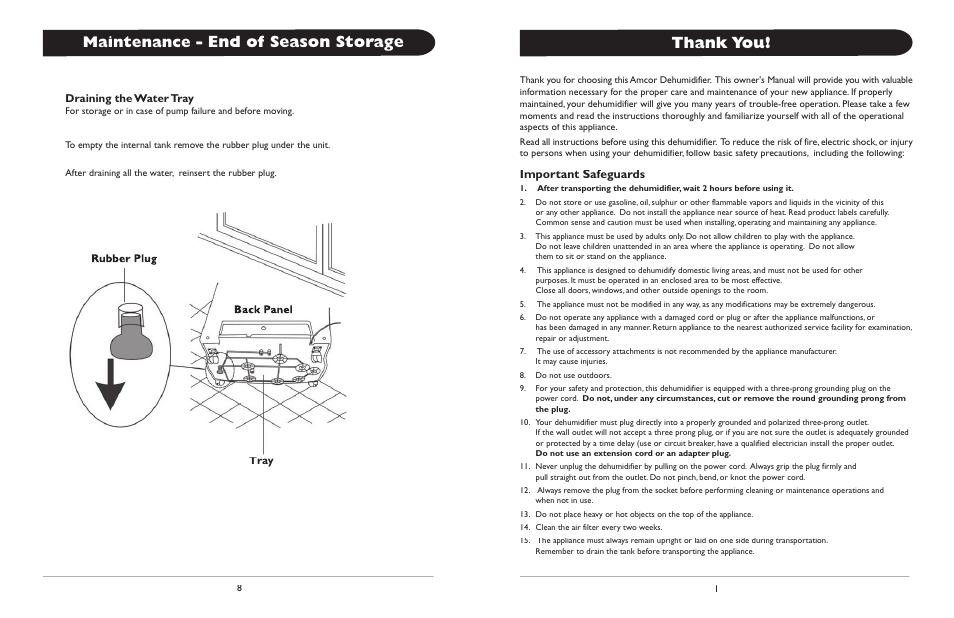 End of season storage, Maintenance, Important safeguards | Amcor AD 400E User Manual | Page 3 / 6