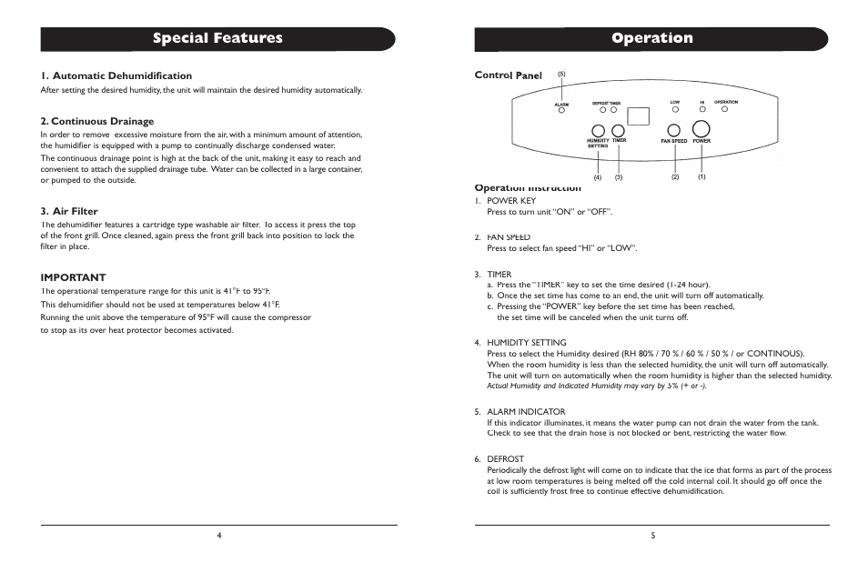 Operation, Special features | Amcor AD 400E User Manual | Page 5 / 6