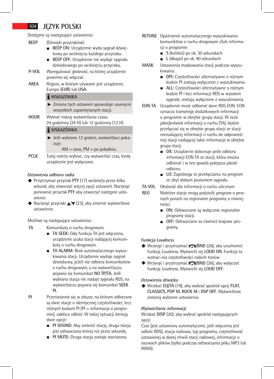 Język polski | AEG AR 4021 BT User Manual | Page 104 / 114