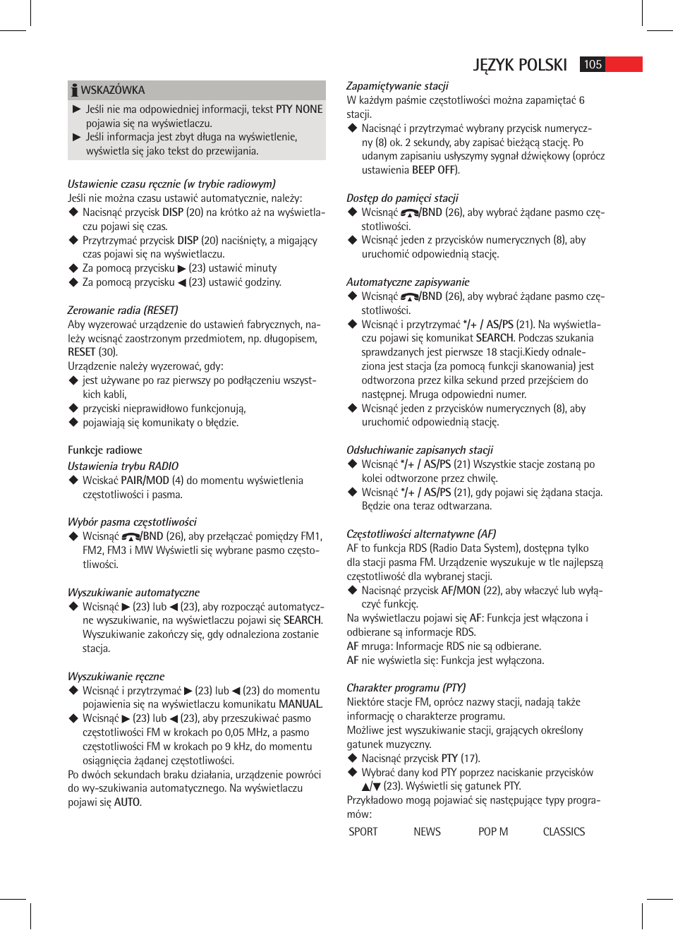 Język polski | AEG AR 4021 BT User Manual | Page 105 / 114