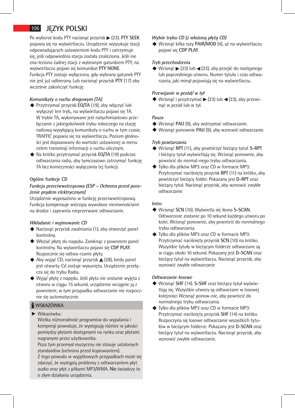 Język polski | AEG AR 4021 BT User Manual | Page 106 / 114