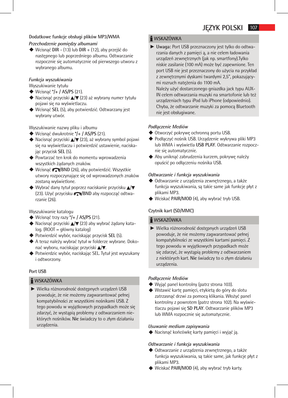 Język polski | AEG AR 4021 BT User Manual | Page 107 / 114